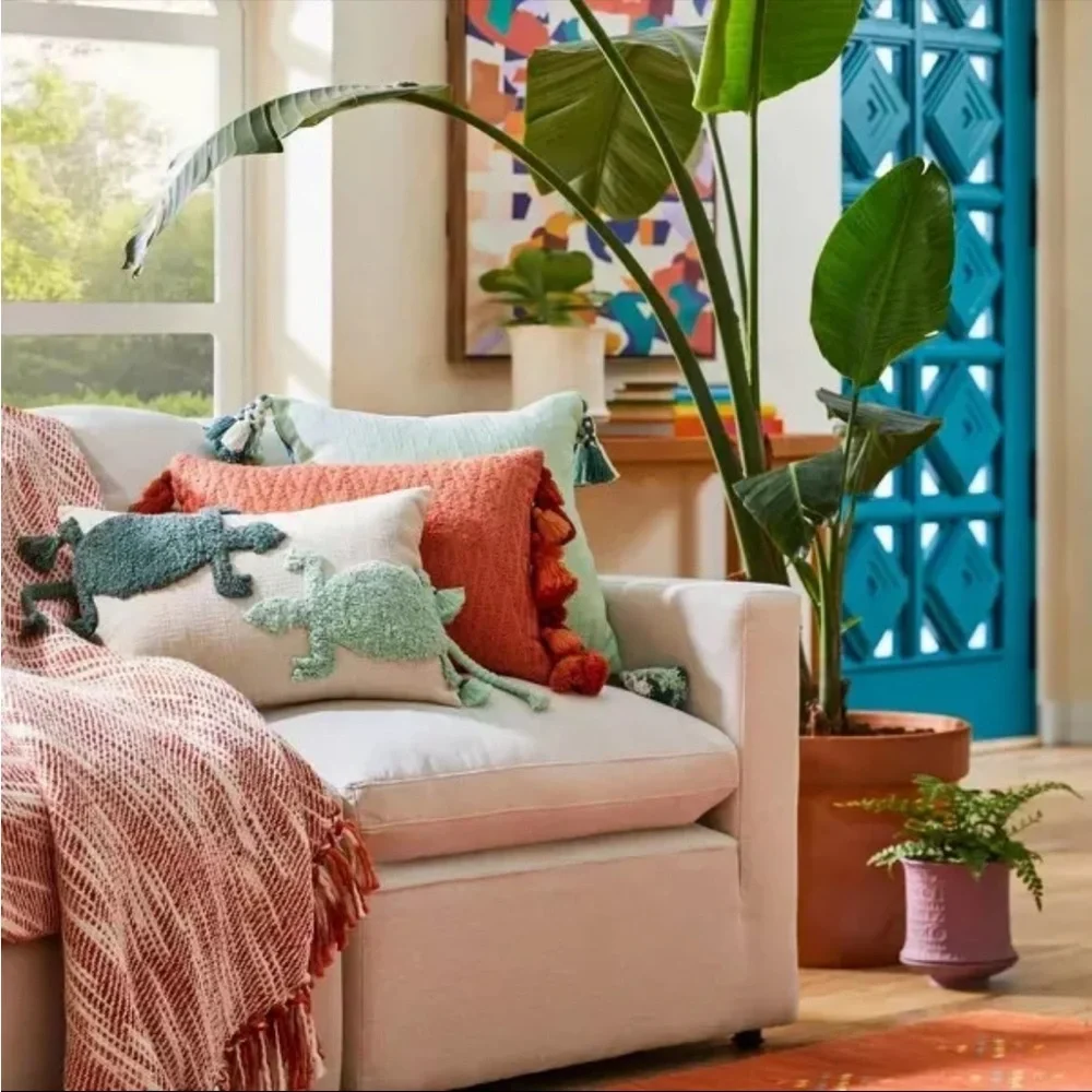Opalhouse Two Lizard Punch Needle Lumbar Throw Pillow Turquoise NWT